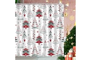 JWXCBIM Christmas Shower Curtain, Xmas Tree Home Bathroom Decor, Polyester Cloth Fabric Bath Curtain with 12 Hooks (72x72 Inches, Christmas Tree 1)