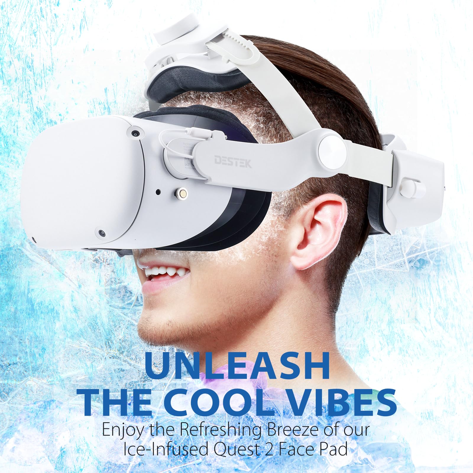 DESTEK Summer Choice Cooling Face Pad Compatible with Oculus Quest 2, Soft & Bouncy Face Cover Replacement, Dry Sweat-Wicking Comfort, with Secure Light-Blocking Nose Guard