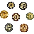 7 Chakra Set Reiki Healing Crystal with Engraved Chakra Symbols - Chakra Balancing Polished Palm Stones Set with Velvet Pouch
