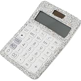 Bling Jeweled Rhinestone Calculator with Gems &ndash; Bedazzled Small Glitter Stylish Dazzling Desk Accessories Office for Women &ndash; 12 Digit Solar Powered Standard Calculator for Home School, Crystal White