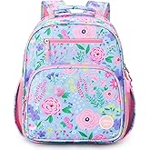 mibasies Kids Backpack for Girls: Girls Backpack 5-8 - Kindergarten Elementary School Bookbag for Girl - Flower Light Blue