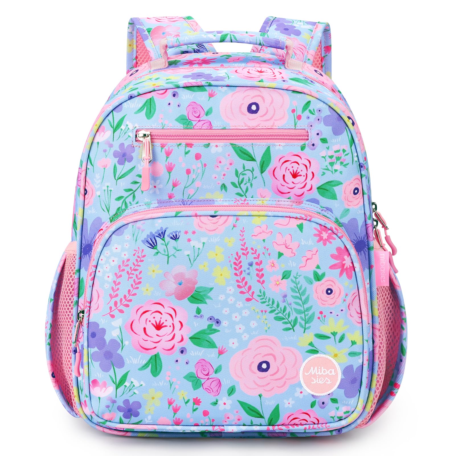 mibasies Kids Backpack for Girls: Girls Backpack 5-8 - Kindergarten Elementary School Bookbag for Girl - Flower Light Blue Image