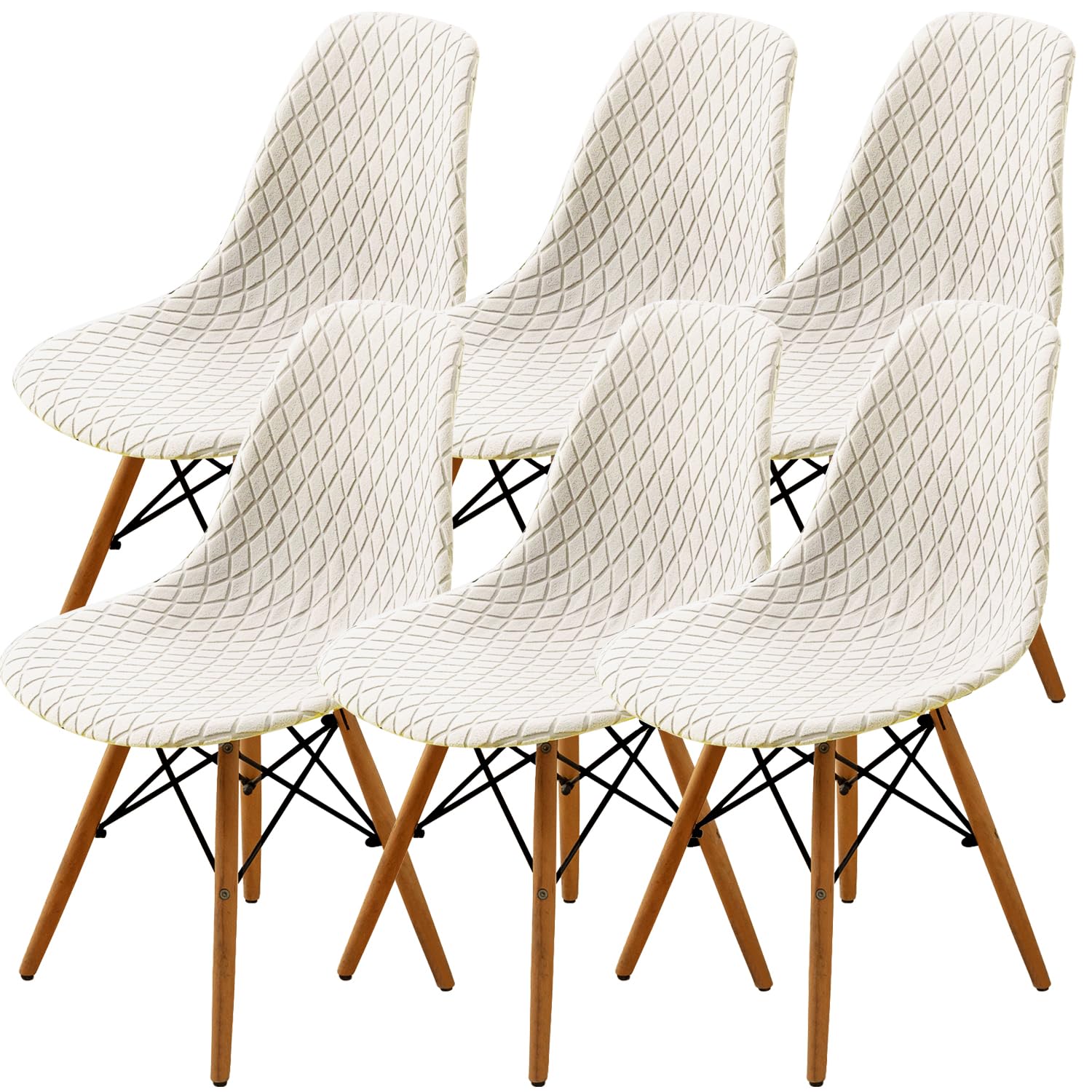 SHENGYIJING Dining Chairs Covers Set of 2/4/6,Style Shell Dining Chair Mid Century Modern Chair Sipcover,Upholstered Dining Accent Side Chair Covers (Cream,6 Pieces)