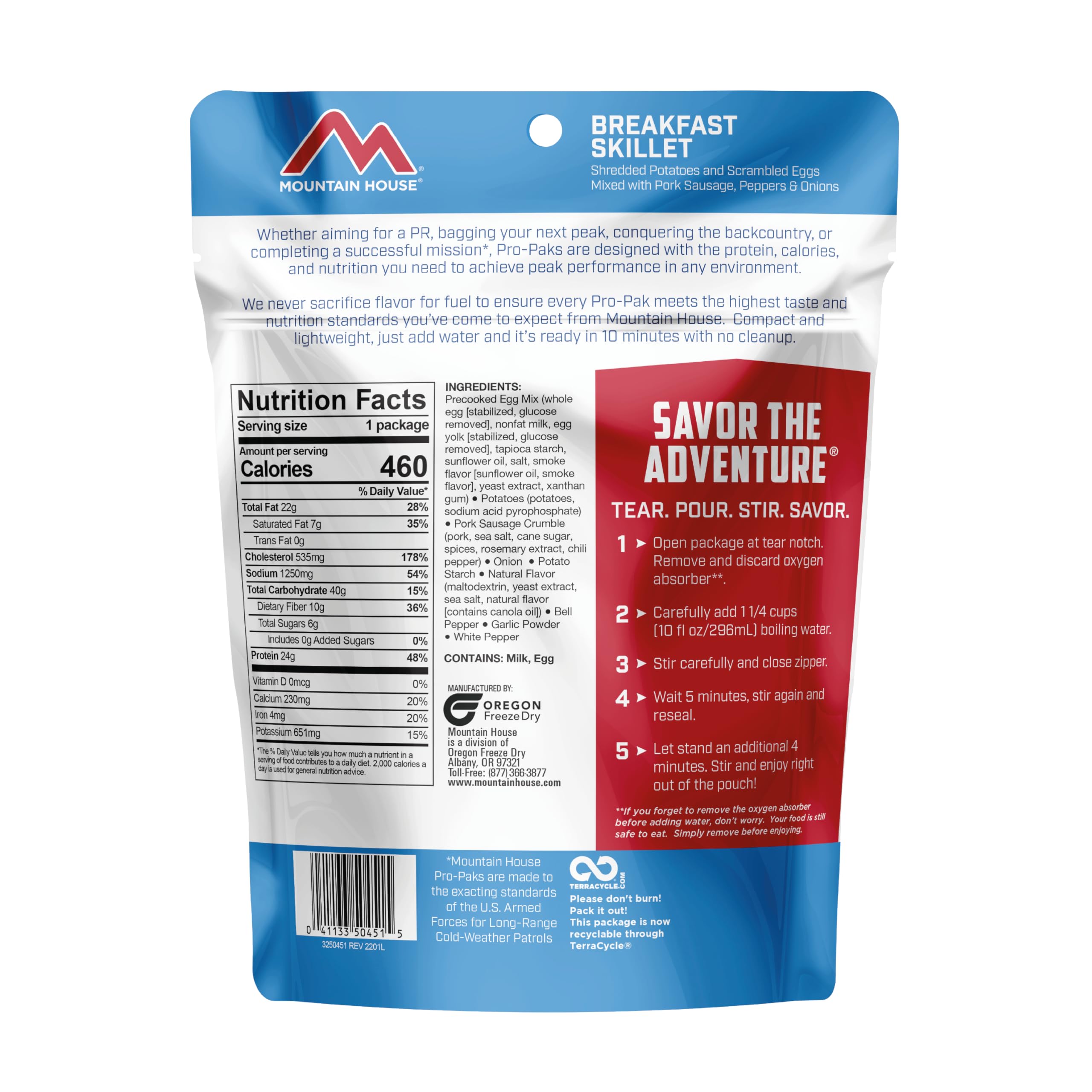 Mountain House Breakfast Skillet Pro-Pak | Freeze Dried Backpacking & Camping Food | 1 Serving | Gluten-Free