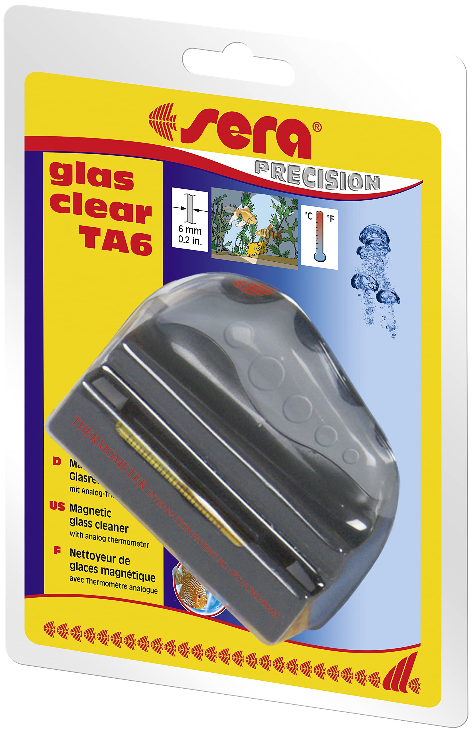 Sera Glas Clear TA6 Algae Magnet for Aquarium with Thermometer as Windscreen Cleaner or Cleaning Magnet