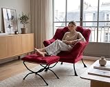 HollyHOME Armchair Velvet Reading Chair Red with Armrests 95x80x64 cm view 4
