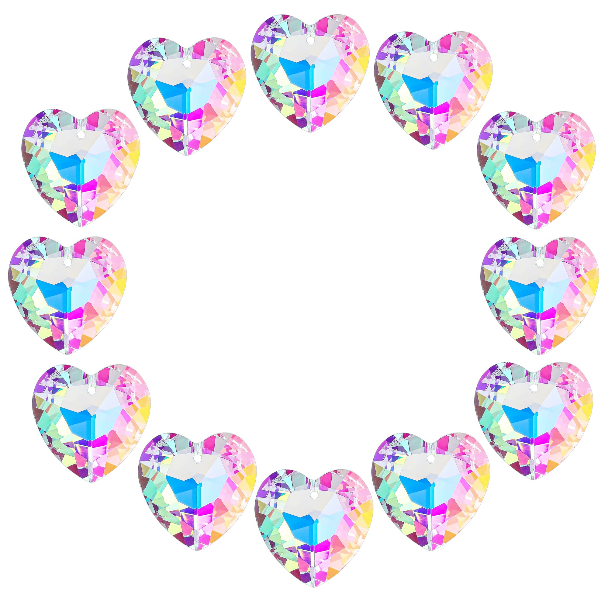 H&D HYALINE & DORA 12pcs Colorful Crystal Heart Prism Suncatcher, Heart Prism Chandelier Drop Parts Window Sun Catcher Crystals Hanging Pendant, 27mm Rainbow Maker Wedding Decor