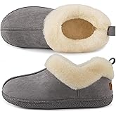 HomeTop Women's Closed-back Slippers Faux Wool Warm Non-slip Outdoor Indoor House Shoes with Fuzzy Collar