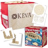 MindWare KEVA Structures 600 Plank Wooden Building Blocks Set, Includes 600 Pine KEVA Planks, 30 Idea Cards and Collapsible Storage Bin