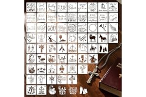 FELIXCRAFT Christian Stencils for Painting, 64PCS 3x3 Inch Plastic Bible Stencils for Crafts Reusable, with Cross, Jesus, Angel & Bible Verse Designs, for DIY Wood Signs, Journaling, Card Making & Projects