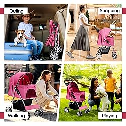 Azaeahom Pet Stroller 4 Wheels Dog Cat Stroller for