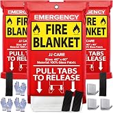 JJ CARE Fire Blanket &ndash; 3 Pack with Hooks and Gloves, 40" x 40" Flame Retardant Emergency Safety Cover for Home, Kitchen, Grill, Car, Office, Camping, High Heat Resistant