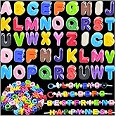 Large Letter Beads Large Hole Bubble Big Chunky Letter Beads 52pcs A-Z Acrylic Alphabet Bubble Bead for Paracord Bead Bag Charm Keychains Crafts Education Leaning