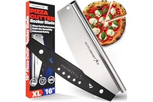KitchenStar 16-Inch Pizza Cutter Rocker Blade - Sharp Stainless Steel Slicer Knife, Protective Cover, Dishwasher Safe, Large 