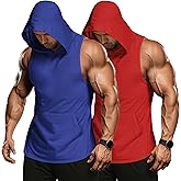 COOFANDY Men's 2 Pack Workout Hooded Tank Tops Bodybuilding Muscle Cut Off T Shirt Sleeveless Gym Hoodies