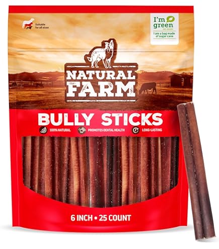 Natural Farm Odor-Free Bully Sticks (12 8oz) All-Natural Long-Lasting Chews 100% Beef Pizzle Grass-Fed Grain-Free Hormone-Free P