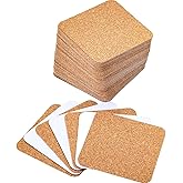 60 Pieces Self Adhesive Cork Coasters Squares/Round 4 x 4 Cork Mats Backing Sheets for DIY Coasters Crafts Backing Tiles Supplies(Square)
