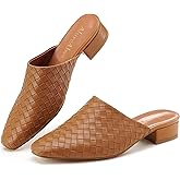 AlureAbys Women's Woven Mules Ladies Trendy Low Heel Slip-On Shoes Comfortable Summer Casual Slides for Women
