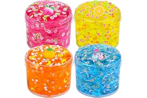 DAUWIAOW Slime Kit - 4 Pack Clear Slime, with Pink，Blue，Yellow and Orange Clear Crystal Slime, Soft Non-Stick, for Kids Party Favors Gifts Ideas, Stress Relief Toy for Girls and Boys