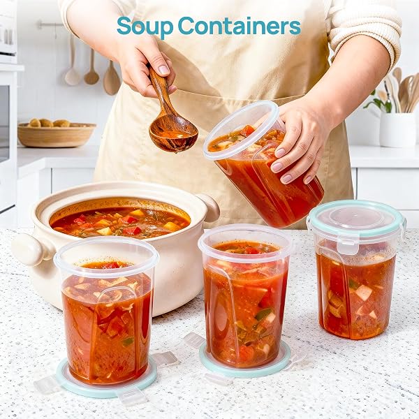 VTOPMART 12 PACK 32OZ SOUP CONTAINERS WITH AIRTIGHT LIDS, DELI CONTAINERS FOR TAKE-OUT, PLASTIC FOOD FREEZER STORAGE CONTAINERS FOR MEAL PREP, SALAD, FRUIT, LUNCH, MICROWAVE/DISHWASHER/FREEZER SAFE