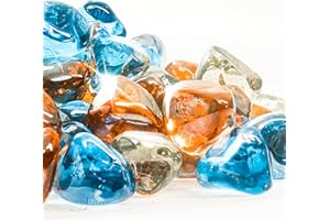 SUMLOTY 18 Pound Fire Glass for Propane Fire Pit 1 Inch，Fire Glass for Gas Fireplace and Fire Pit,Decorative Propane Gas High Luster Fire Glass Diamonds Light Mix