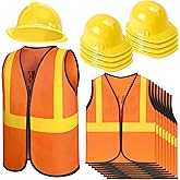 Geyoga 16 Pcs Construction Vest for Kids Party Favors Hard Hat Construction Dressing Up Worker Costume for Birthday Party