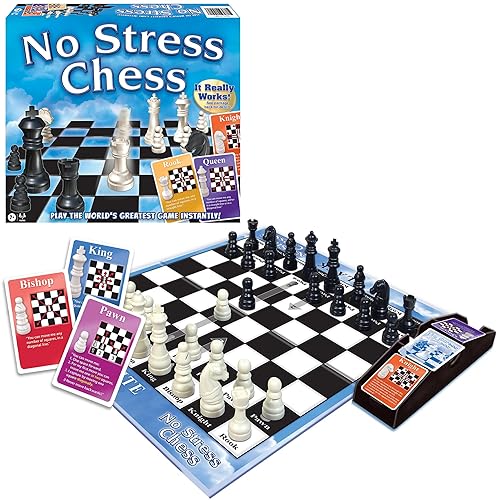 No Stress Chess by Winning Moves Games USA, Celebrating 20 Years as The Chess Teaching Game Using Innovative Action Cards, for 2 Players, Ages 7+ (1091)