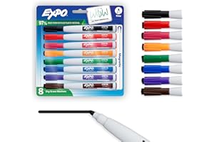Expo Magnetic Dry Erase Markers with Eraser, Fine Tip, Assorted, 8 Count