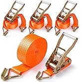 4Pack Ratchet Straps Heavy Duty-2 Inch x 20 Feet(7,500lb Break Strength), Tie-Down Ratcheting with J-Hook Cargo Straps Tiedown Ratchet for Moving and Transports with Trailers, Pickup, Flatbed Trucks