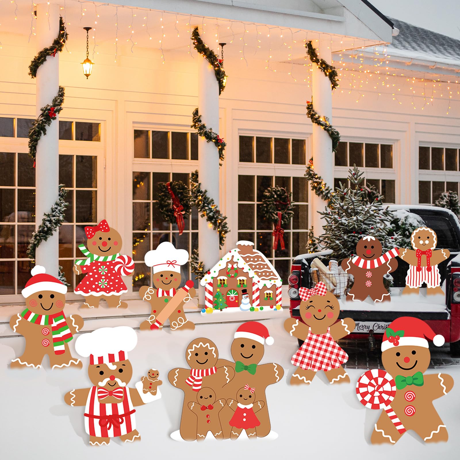 Photo 1 of 10Pcs Christmas Gingerbread Decorations Outdoor, Gingerbread Man Yard Signs with Stakes Xmas Gingerbread Lawn Signs for Xmas Holiday Garden Lawn Patio Pathway Decor Outside