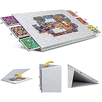 Lavievert Tilting Puzzle Board with 2-in-1 Designed Stand & Cover, Lightweight Felt Puzzle Plateau with 6 Colored Drawers for