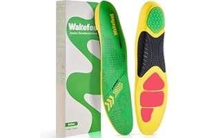 WAKEFEET Shoe Insoles Men Women, Insoles for Work Boots with Shock Absorbing Padding, U-Shaped Heel Cup, Plantar Fasciitis Ar