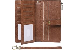 GOIACII Wallets for Women Large Capacity Credit Card Holder RFID Blocking Wristlet Long Purse with Zipper Pocket