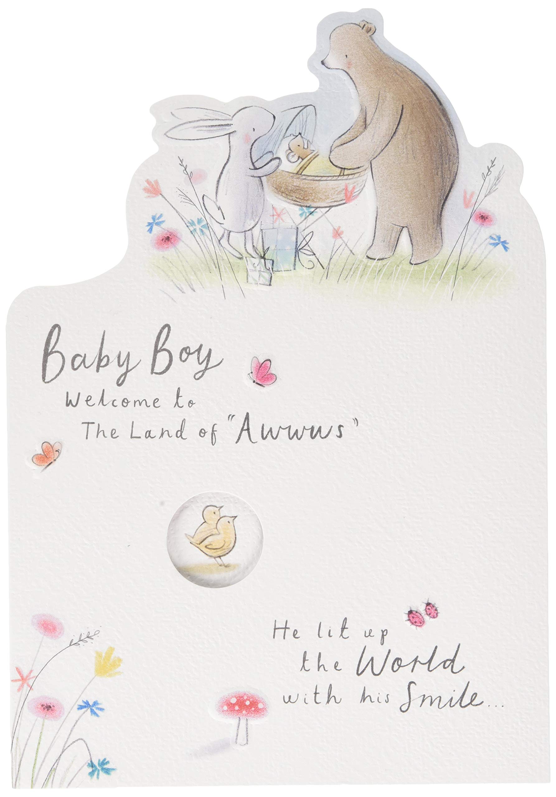 Hallmark Baby Boy Birth Congratulations Card - Cute Die-cut Bunnies Design