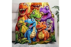 Soft Funny Throw Blanket Cute Smiling Dinosaurs HD Digital Print Flannel, Lightweight Flannel Throw Blanket, Contemporary Ani