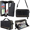Harryshell Compatible with Samsung Galaxy S21+ S21 Plus 5G 6.7 Inch (2021) Case Wallet Multi Zipper Detachable Magnetic Cover Clutch Purse Card Slots Mirror Crossbody Chain Wrist Strap (Black)