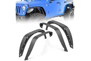 EYOUHZ for JK Flat Style Front and Rear Fender Flares 4-Piece Combo Compatible with 2007-2018 Jeep Wrangler JK JKU Unlimited Heavy Duty Steel Off-Road Wheel Fenders Kit, Textured Black (2/4 Doors)