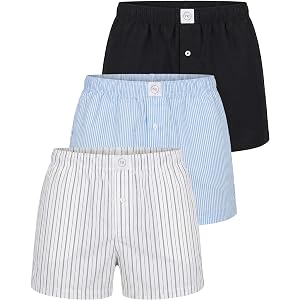 3 Pack Men's Cotton Poplin Pajama Shorts Elastic Waist Sleep Lounge Pockets | Available In Big & Tall, Woven Boxer Style PJ B