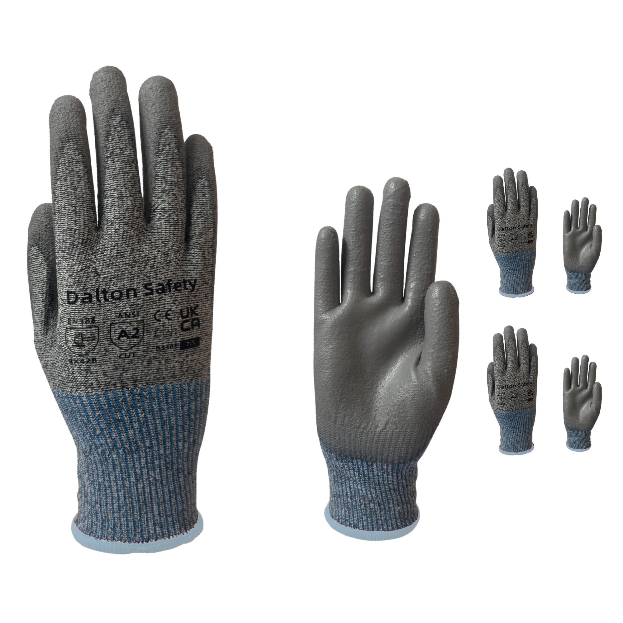 Dalton Safety 2 Pairs Of XXL Cut Resistant Level 3 Work Gloves, HPPE Knitted Cuff, PU Coated Palm & Fingertips. Perfect For General Duty, Gardening, Glass Cutting & Sheet Metal Handling