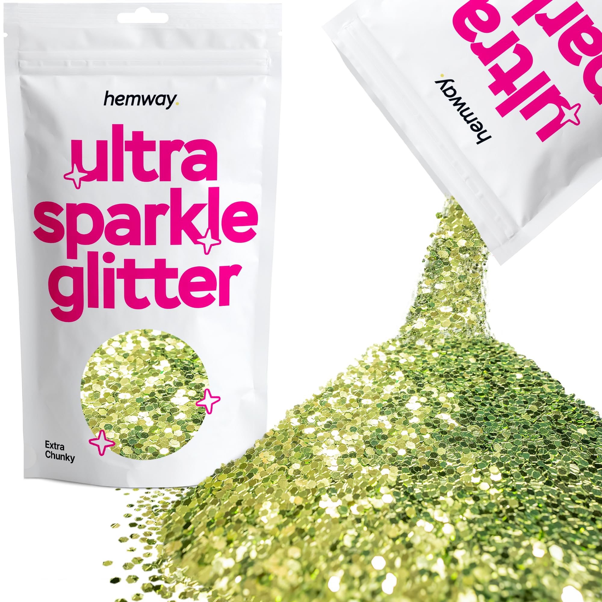 Hemway Ultra Sparkle Glitter Olive Green 100g Extra Chunky | Glitter for Arts & Craft, Makeup, Nail Art, Crafting, Card Making, Sparkle Decoration
