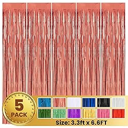 PABUES 5 Pack 3.3 x 6.6 FT Rose Gold Foil Fringe