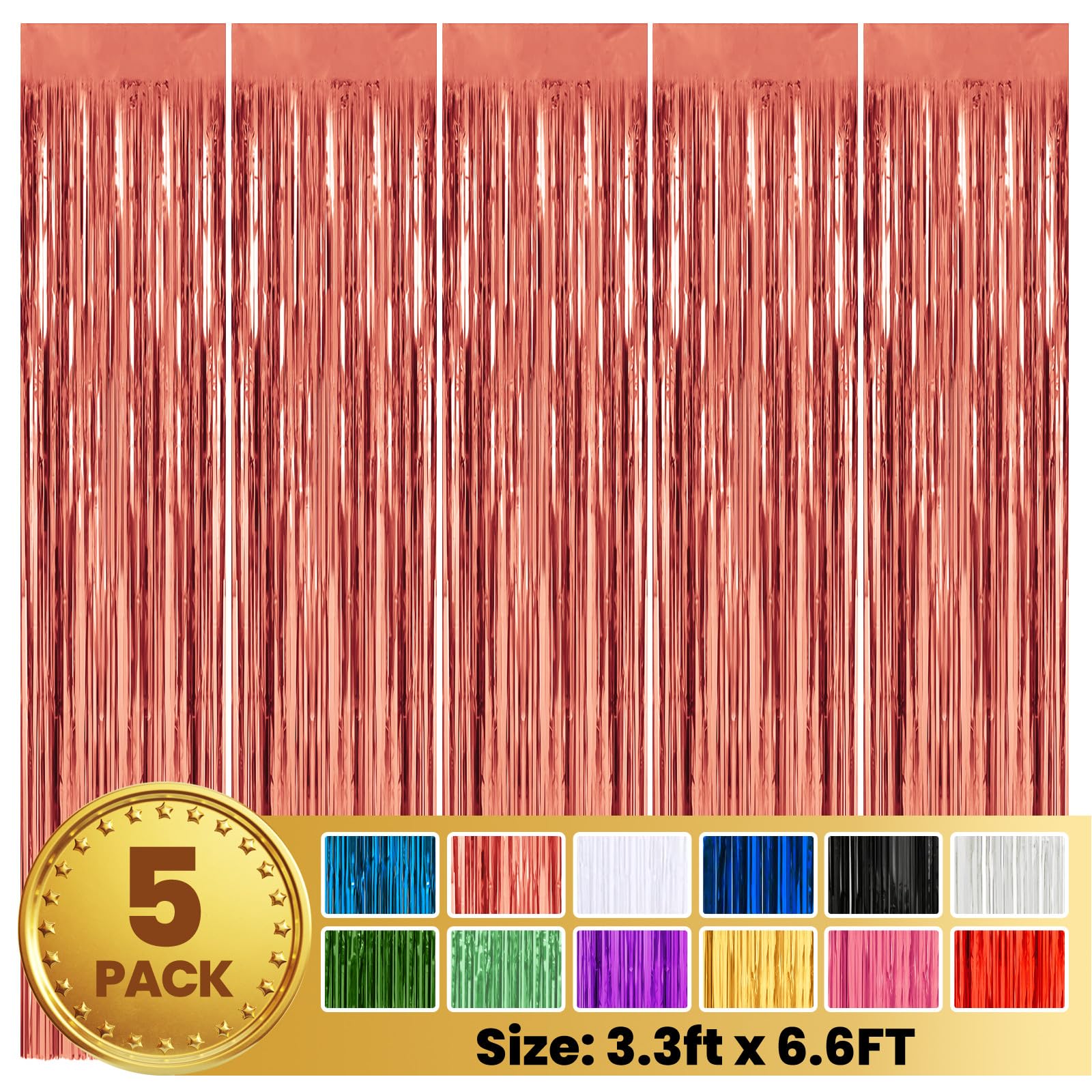 PABUES 5 Pack 3.3 x 6.6 FT Rose Gold Foil Fringe