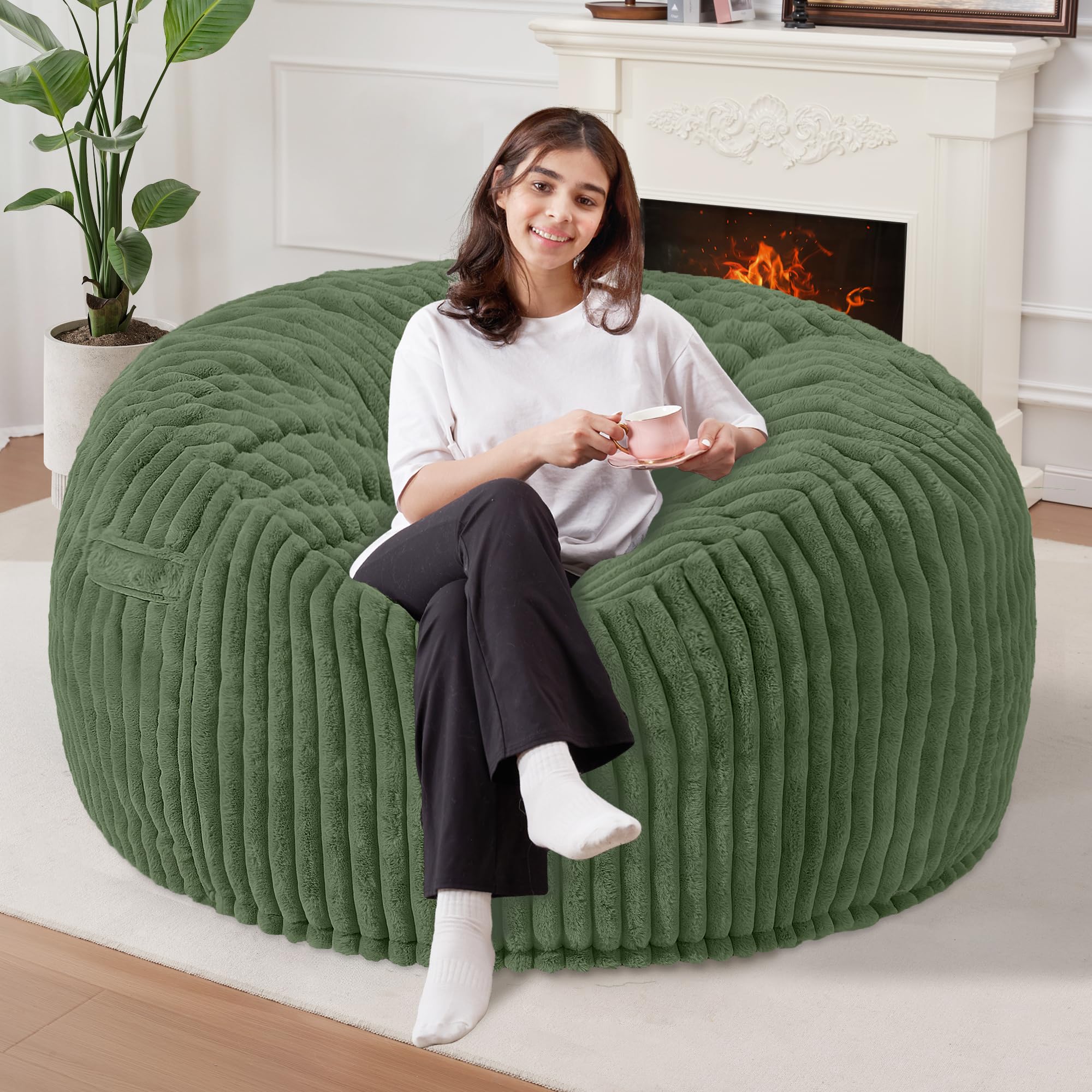 Photo 1 of ***STOCK PHOTO FOR REFERENCE ONLY*** Homguava 3 FT Bean Bag Chair,3' Big Bean Bag,Large Bean Bag Chairs for Adults with Memory Foam Filled,Comfy Beanbag Chairs Soft Bean Bag Sofa with Dutch Corded Plush Cover-Green