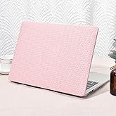Seorsok Compatible with MacBook Pro 13 inch Case M2 2023,2022,2021-2016 A2338 M1 A2251 A2289 A2159 A1989 A1708 A1706,Elegant Leather Plastic Hard Shell&Keyboard Cover,Pink Woven Fabric No Logo Cutout