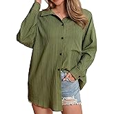 Womens Button Down Shirts Oversize Casual Boyfriend Long Sleeve Button Up Shirt Women Plus Size Blouses Tops with Pocket