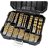COMOWARE 100 Pcs Titanium Drill Bit Set - High Speed Steel for Steel, Wood, Plastic, Metal, Copper, Aluminum Alloy with Storage Case, 3/64"-3/8"