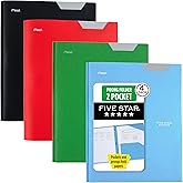 Five Star 2-Pocket Plastic Folder with Stay-Put Tabs and Prong Fasteners, Holds 8.5" x 11" Paper, Assorted Colors, 4 Pack (340300A)