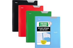 Five Star 2-Pocket Plastic Folder with Stay-Put Tabs and Prong Fasteners, Holds 8.5" x 11" Paper, Assorted Colors, 4 Pack (34
