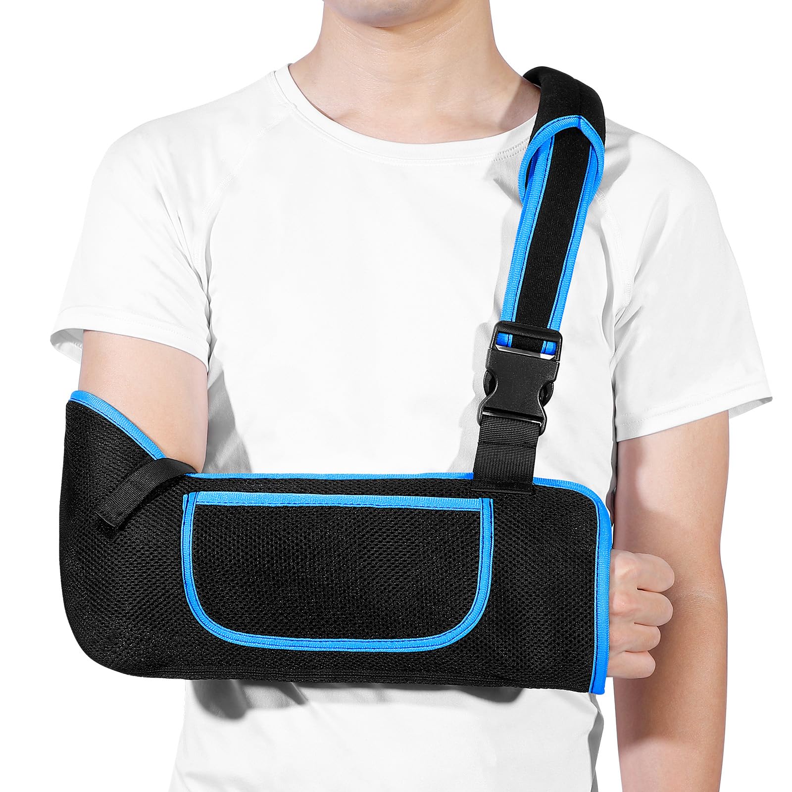 Photo 1 of Arm Sling Shoulder Immobilizer for Women and Men,Adjustable Shoulder Sling for Torn Rotator Cuff Brace,Fits Left or Right,for Shoulders,Arm,Wrist,Elbow,and Clavicle Injury (1, Blue)