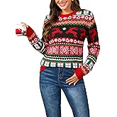 FHRYYFAM Ugly Christmas Sweaters Long Sleeve Crew Neck Reindeer Snow Knitwear Pullover Top Crewneck Sweatshirts Fall Clothes